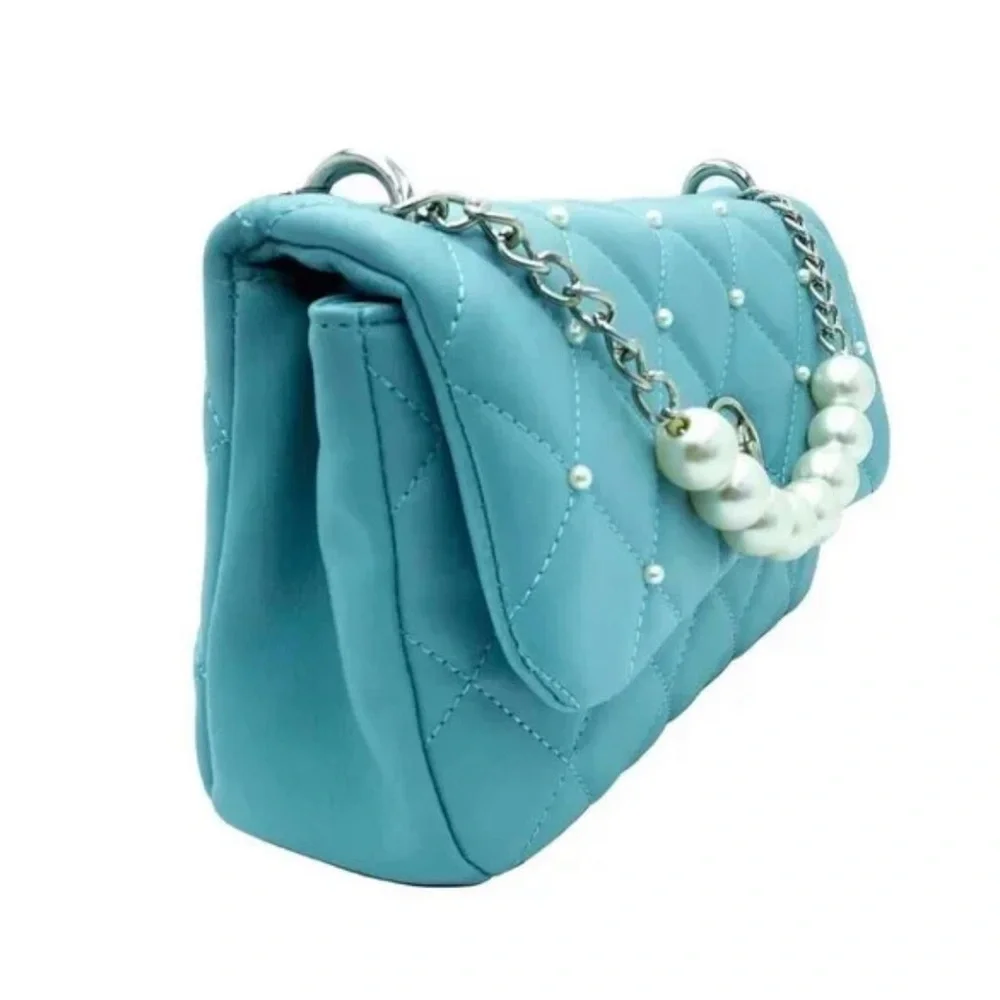 NWT! Badgley Mischka Light Blue Round Letter Lock crossbody bag. - Picture 2 of 10